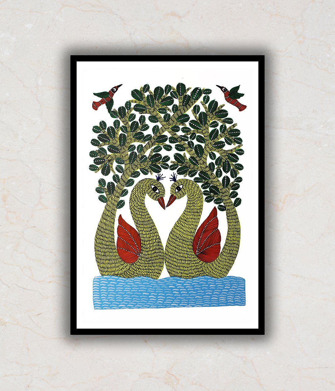 Swans Gond Art Painting For Home Wall Art Decor