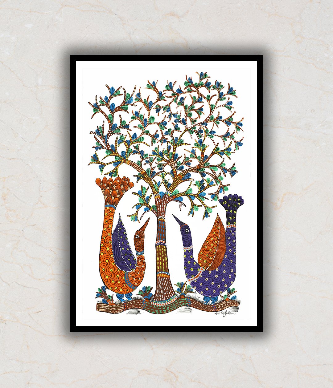 Peacocks Gond Art Painting For Home Wall Art Decor