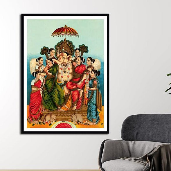 Siddhi And Buddhi With Ganesh/Ganpati Painting On Canvas – TheBimba.com