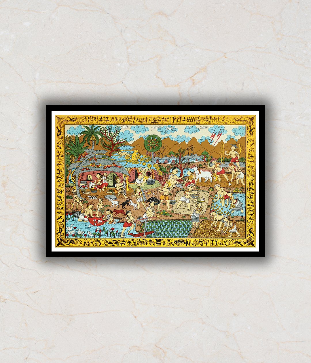 Village Scene Pattachitra Art Painting For Home Wall Art Decor