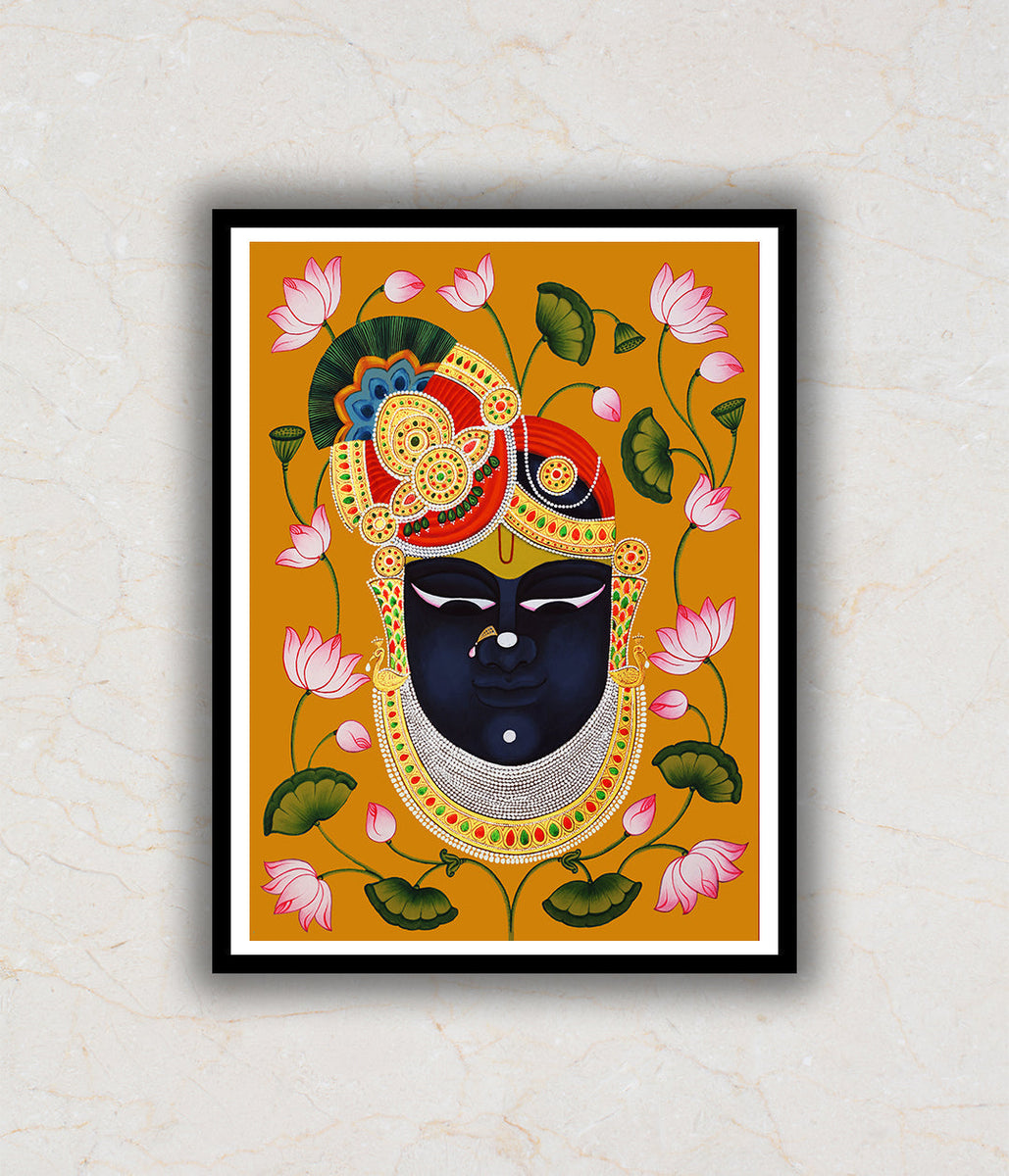 Shrinathji deals Pichwai Painting Mukharvind on paper embosed work