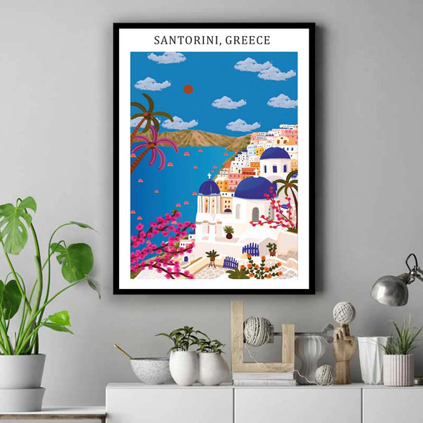Santorini, Greece illustration Artwork Painting For Home Wall D�_cor