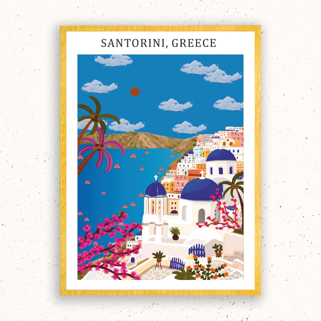 Santorini, Greece illustration Artwork Painting For Home Wall D�_cor