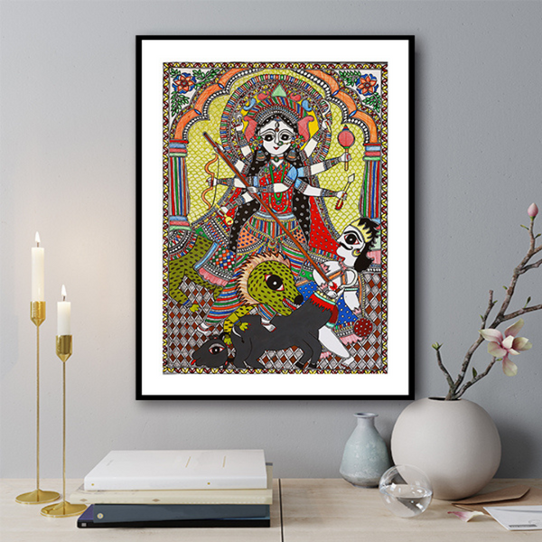 Goddess Durga Madhubani Art Painting For Home Wall Art Decor