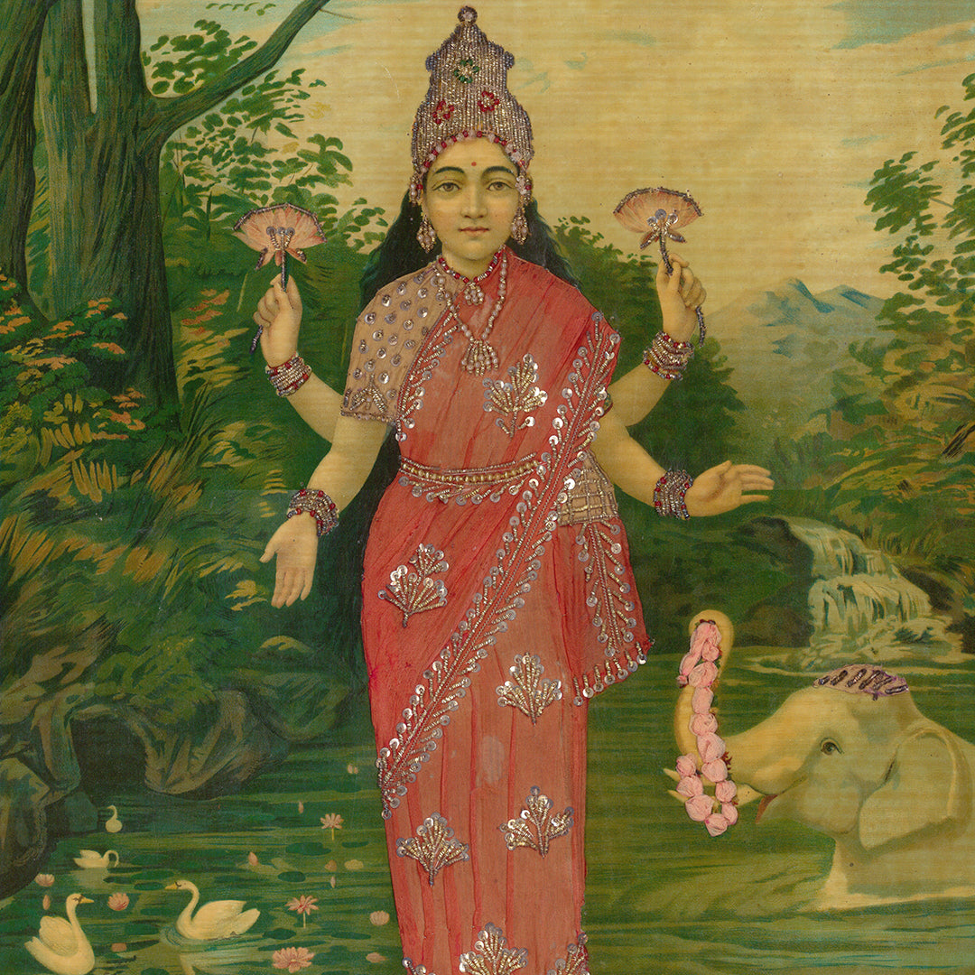 Raja Ravi Varma Artwork Painting - Lakshmi Embellished