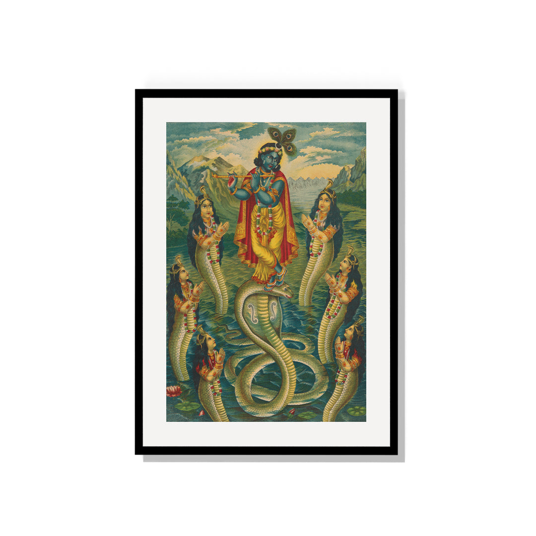 Raja Ravi Varma Artwork Painting - Krishna subduing Kaliya