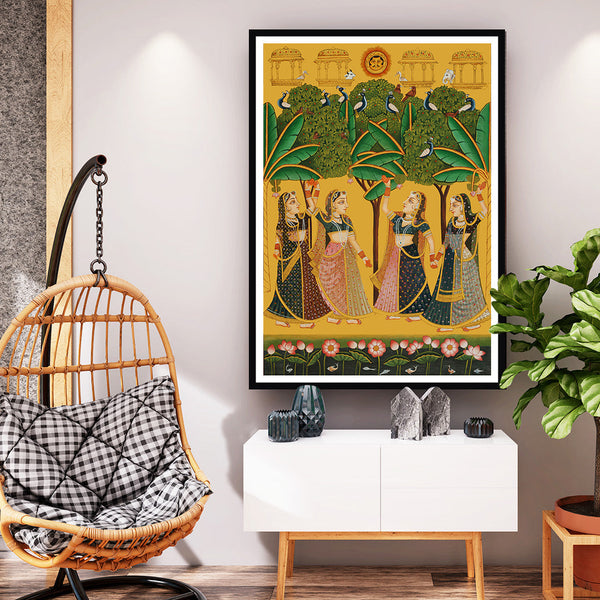 "Gopis Under the Tree Pichwai Artwork For Home Decor "