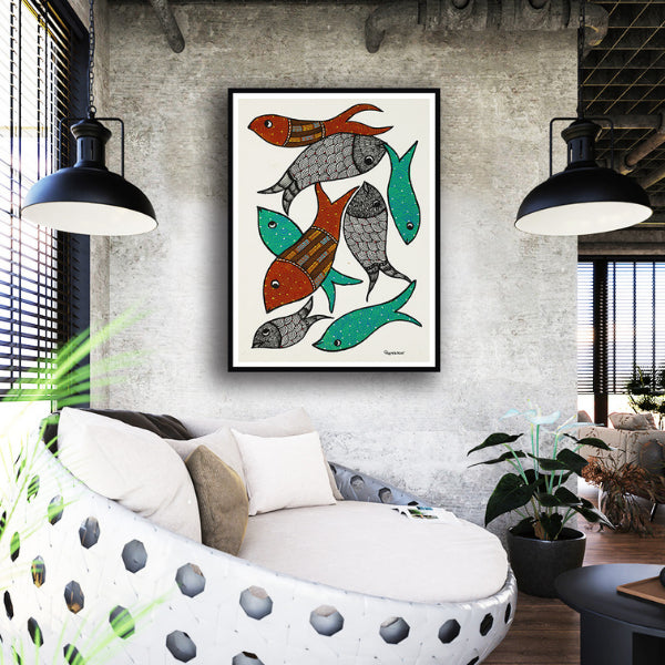 "The Water's Empire Gond Art Painting For Home Wall Art Decor"