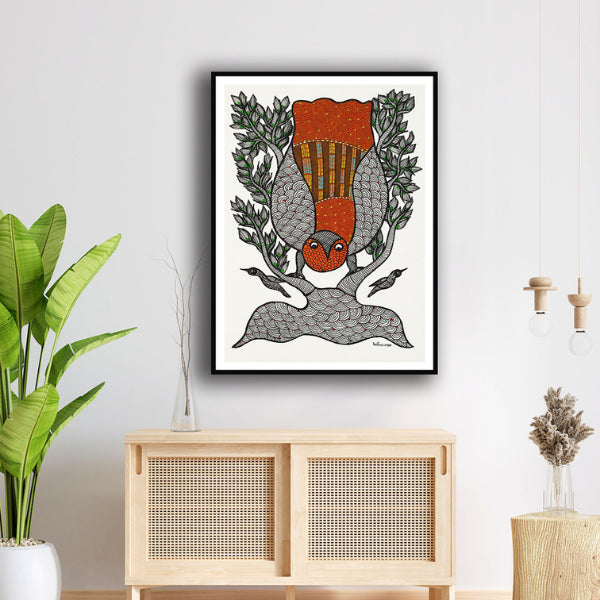 "Bird of Night Gond Art Painting For Home Wall Art Decor"