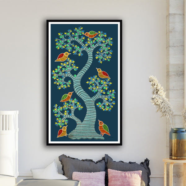 "Aasmani Gond Art Painting For Home Wall Art Decor"