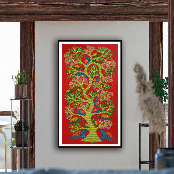 "Surkh Gond Art Painting For Home Wall Art Decor"