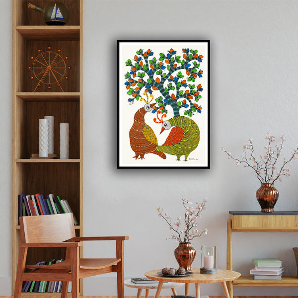 "The Peacock and the Tree Gond Art Painting For Home Wall Art Decor"