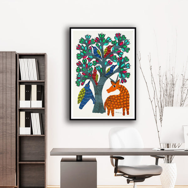 "Blue Ecstasy Gond Art Painting For Home Wall Art Decor"