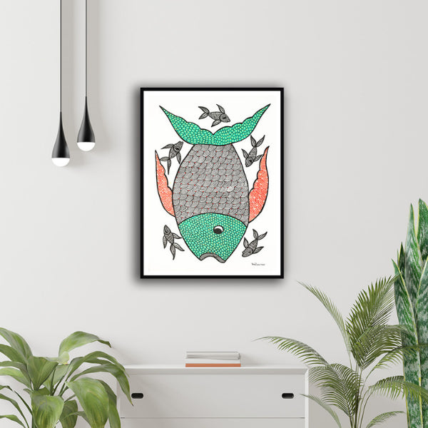 "Matsya Gond Art Painting For Home Wall Art Decor"