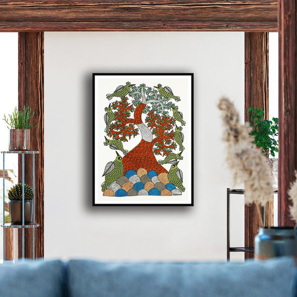 "Land of Feathers Gond Art Painting For Home Wall Art Decor"