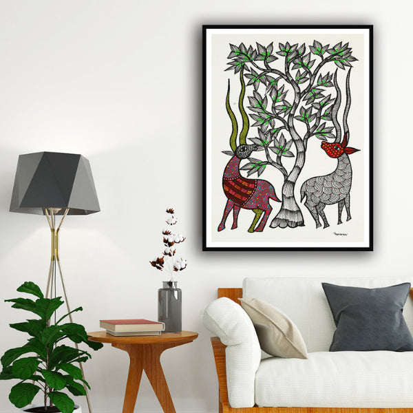 "Antelope Forest Gond Art Painting For Home Wall Art Decor"