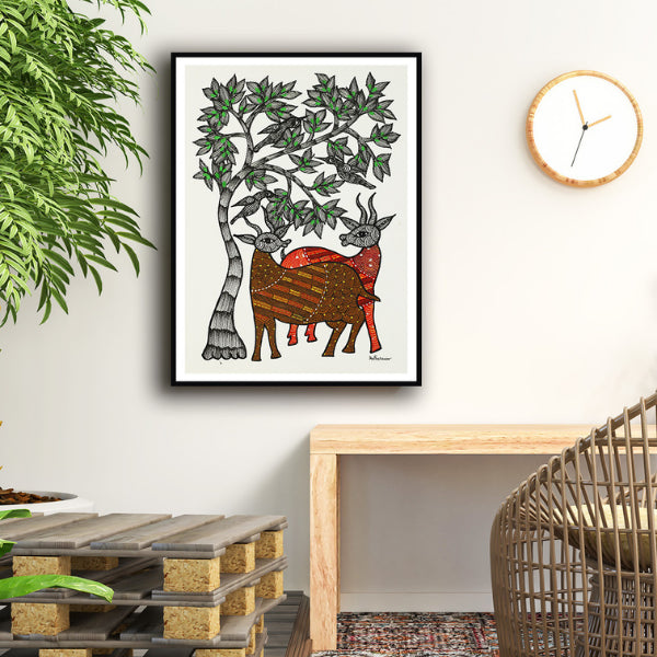 "Doe Eyed Gond Art Painting For Home Wall Art Decor"