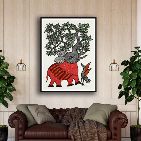 "The Tusker Gond Art Painting For Home Wall Art Decor"