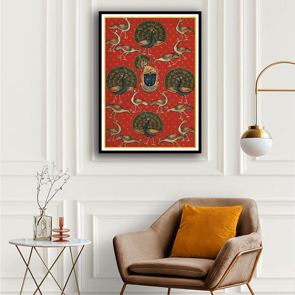 "Red Minature Shrinathji Mukharvind Pichwai Art Painting For Home Wall Art Decor 2"