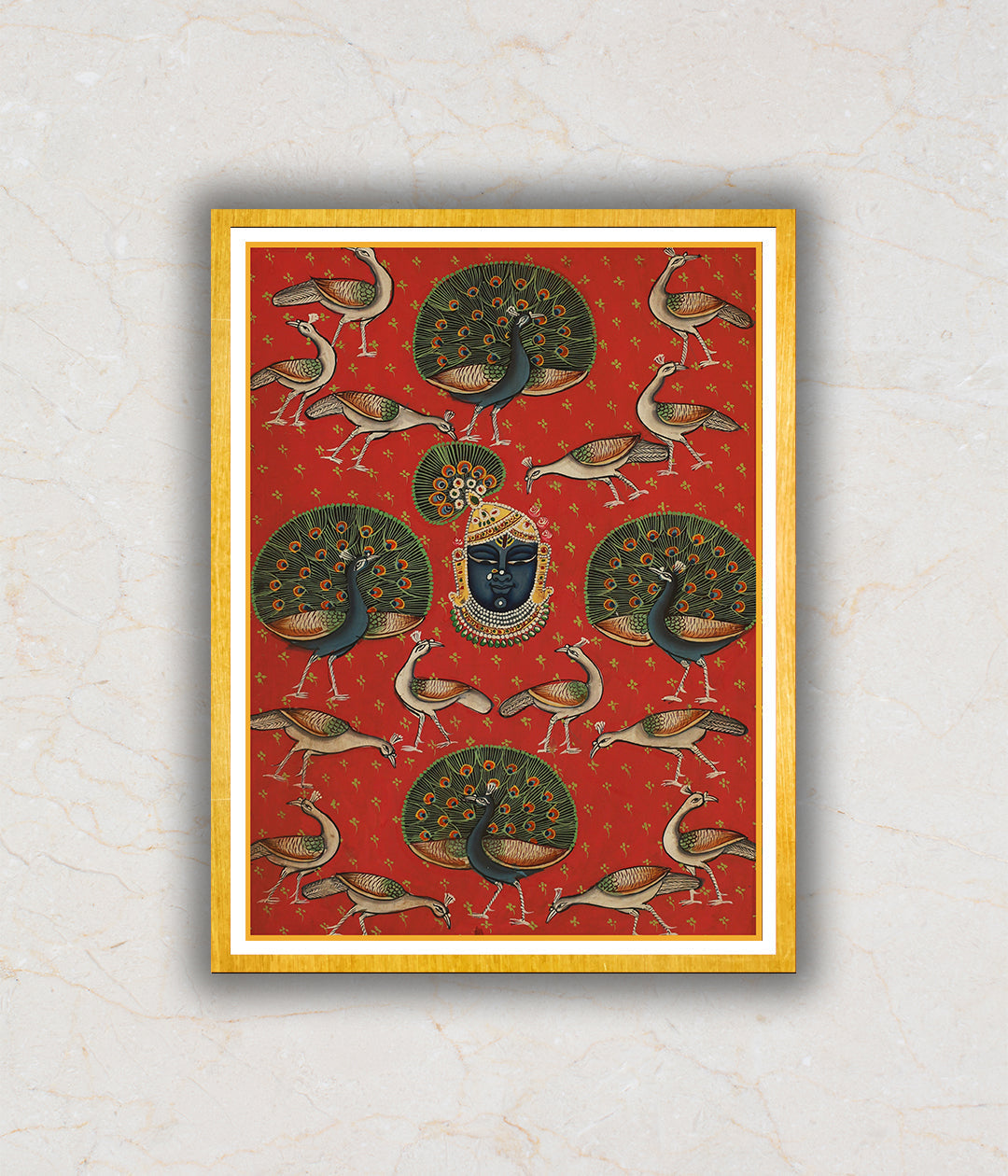 "Red Minature Shrinathji Mukharvind Pichwai Art Painting For Home Wall Art Decor 2"
