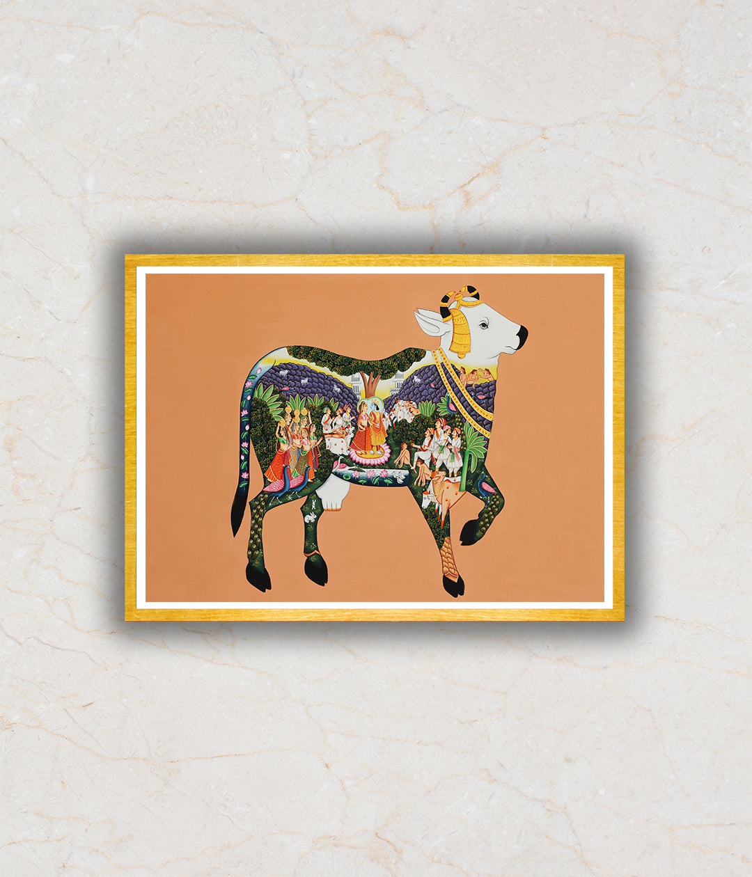 "Kamdhenu The Sacred Cow Pichwai Art Painting For Home Wall Art Decor 3"