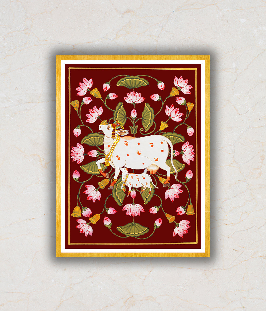 "Kamdhenu The Sacred Cow Pichwai Art Painting For Home Wall Art Decor 2"