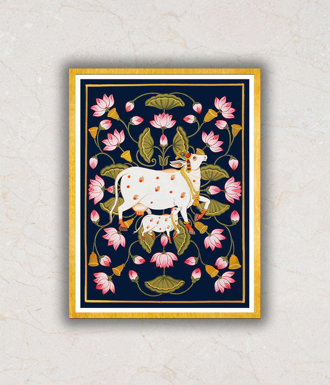 "Kamdhenu The Sacred Cow Pichwai Art Painting For Home Wall Art Decor 1"