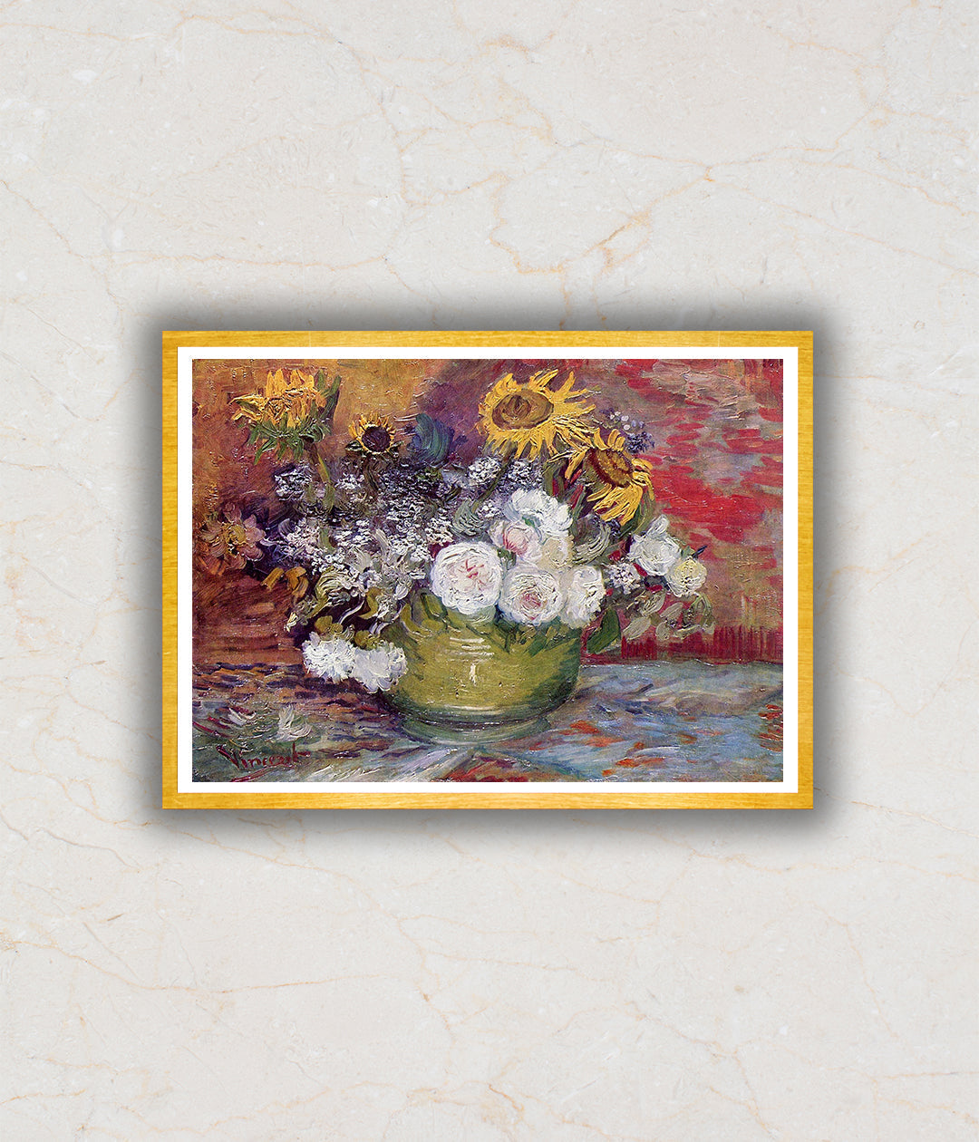 "Bowl With Sunflowers Roses And Other Flowers (1886) Artwork Painting For Home Wall Art D‰ۢÌÛ__cor By Vincent Van Gogh"