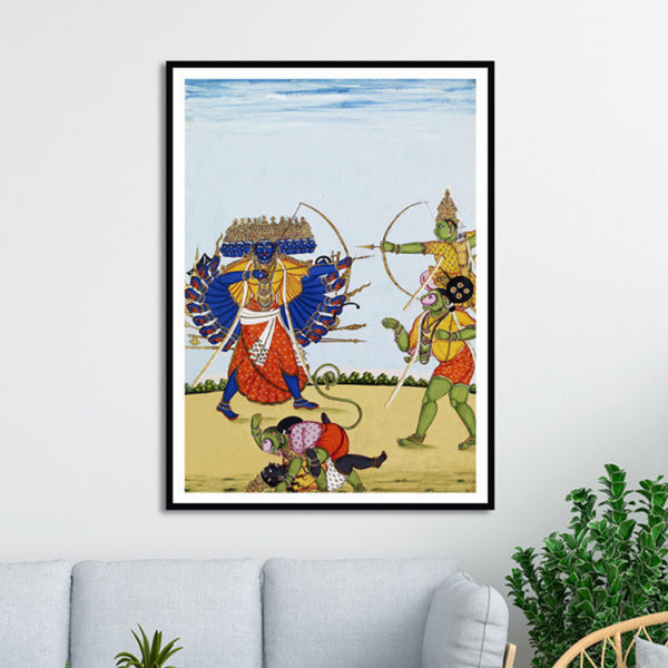 "Rama and Hanuman Fighting Ravana Artwork Painting For Home Wall Art D�_cor"