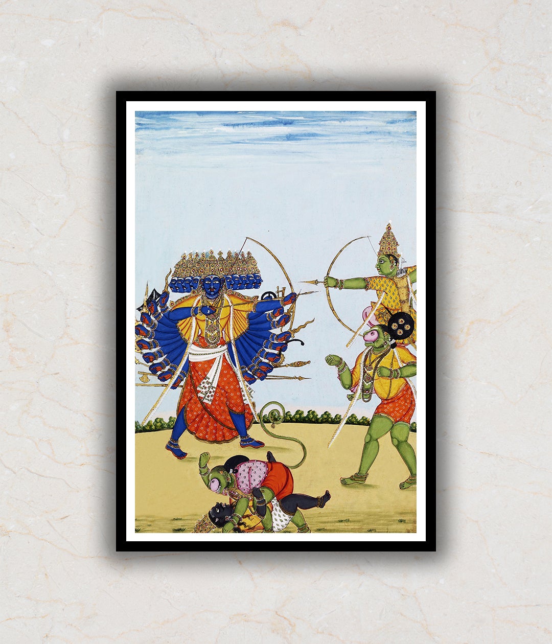"Rama and Hanuman Fighting Ravana Artwork Painting For Home Wall Art D�_cor"
