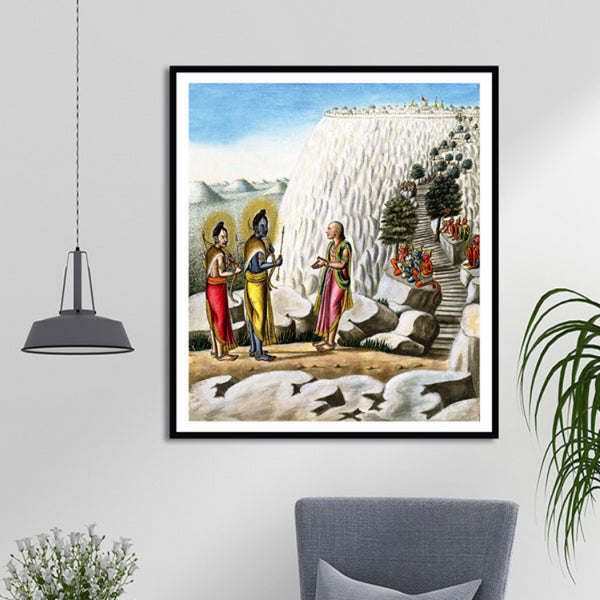 "R_ma and Lak_ma_a meeting Hanum_n at Rishyamukha Artwork Painting For Home Wall Art D�_cor"