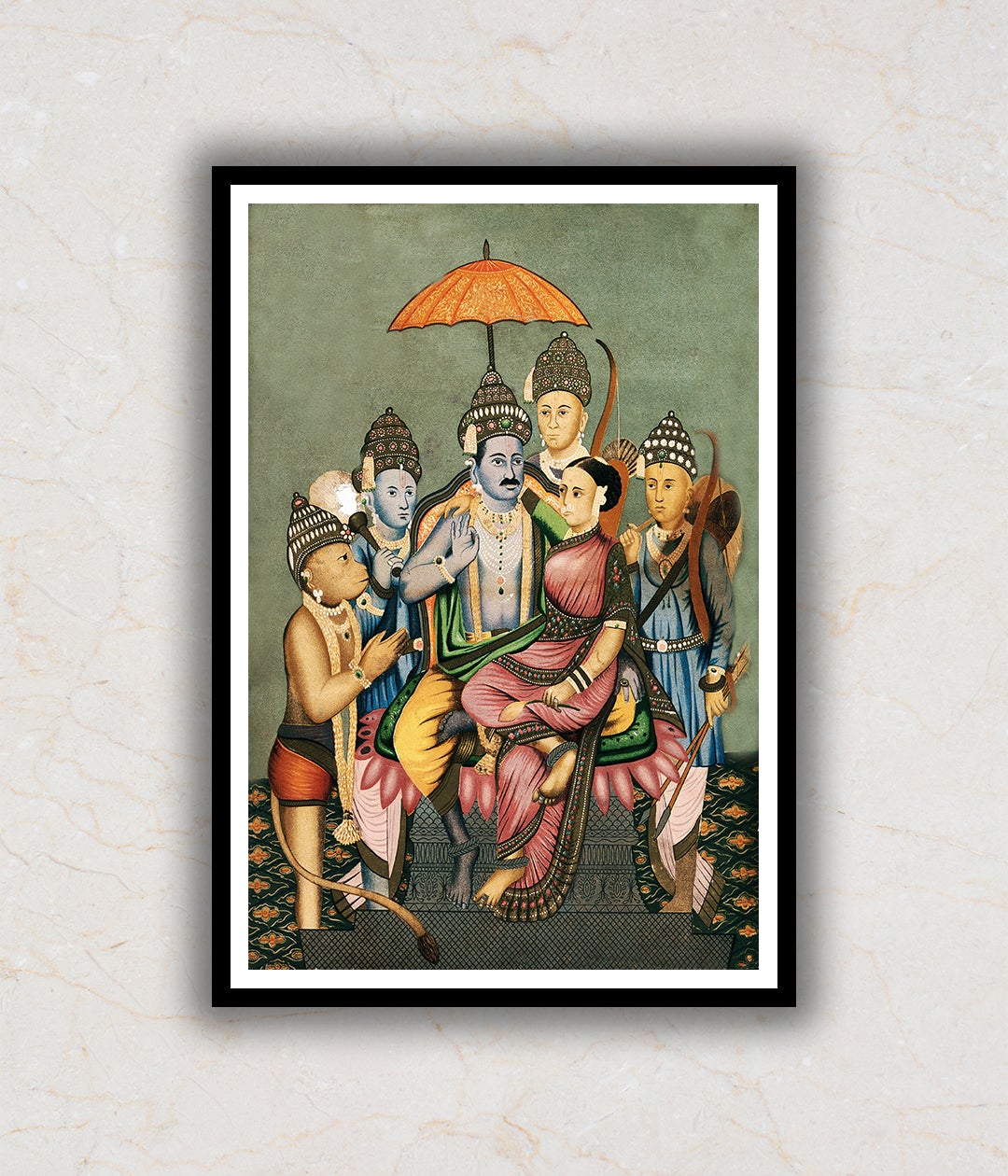 "Rama and Sita Enthroned Attended by Hanuman, Bharata and Lak Wellcome Artwork Painting For Home Wall Art D�_cor"