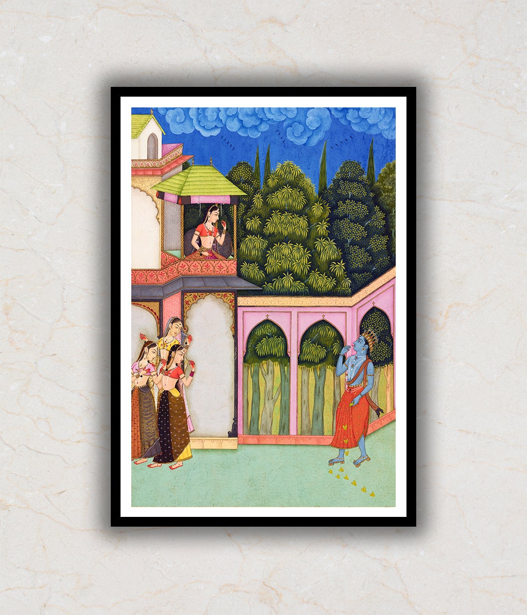 "Krishna Approaches Radha Folio From a Rasikpriya Artwork Painting For Home Wall Art D�_cor"