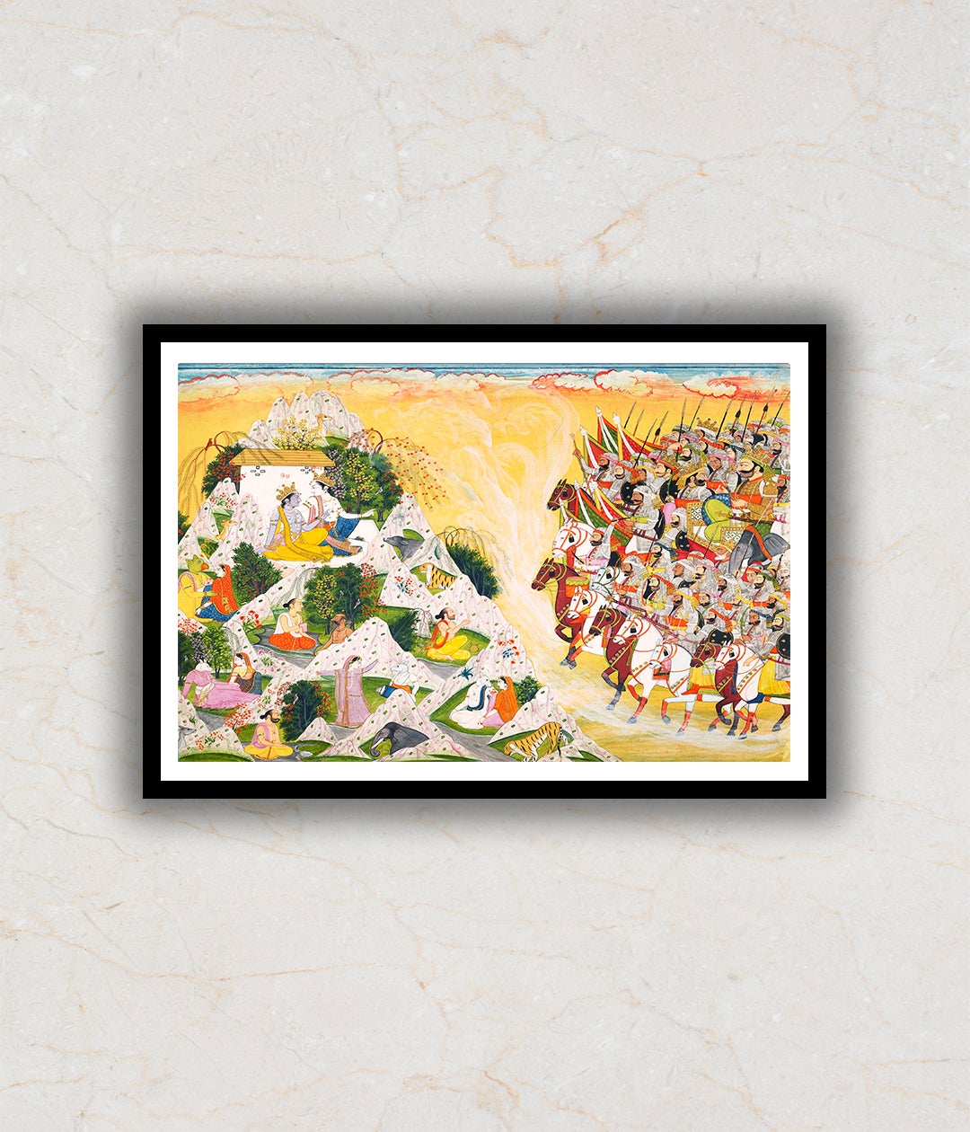 "Jarasandhḁs army advances toward Krishna and Balarama, Folio From a Mahabharata Artwork Painting For Home Wall Art D�_cor"