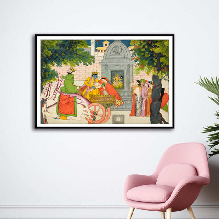 "Rukmini Elopes With Krishna, Folio From a Bhagavata Purana Artwork Painting For Home Wall Art D�_cor"