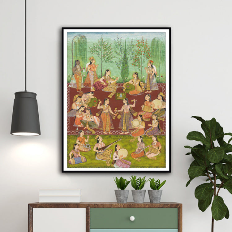 "Womens in a Garden, Entertaining Themselves With Music & Dancing Artwork Painting For Home Wall Art D�_cor"