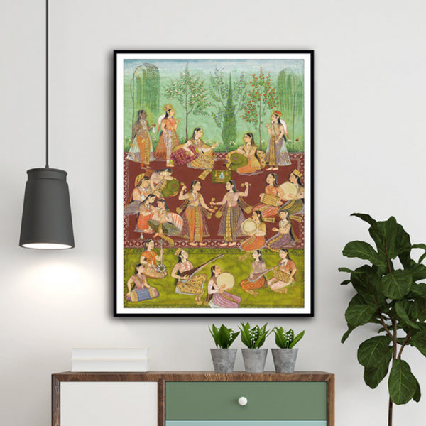 "Womens in a Garden, Entertaining Themselves With Music & Dancing Artwork Painting For Home Wall Art D�_cor"