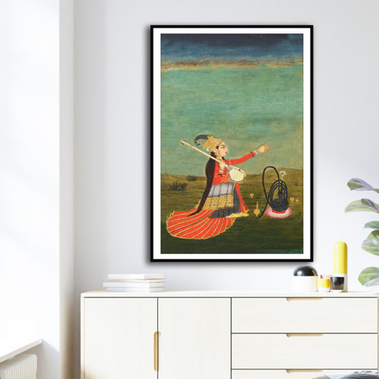 "Female Performer With Tanpura Artwork Painting For Home Wall Art D�_cor"