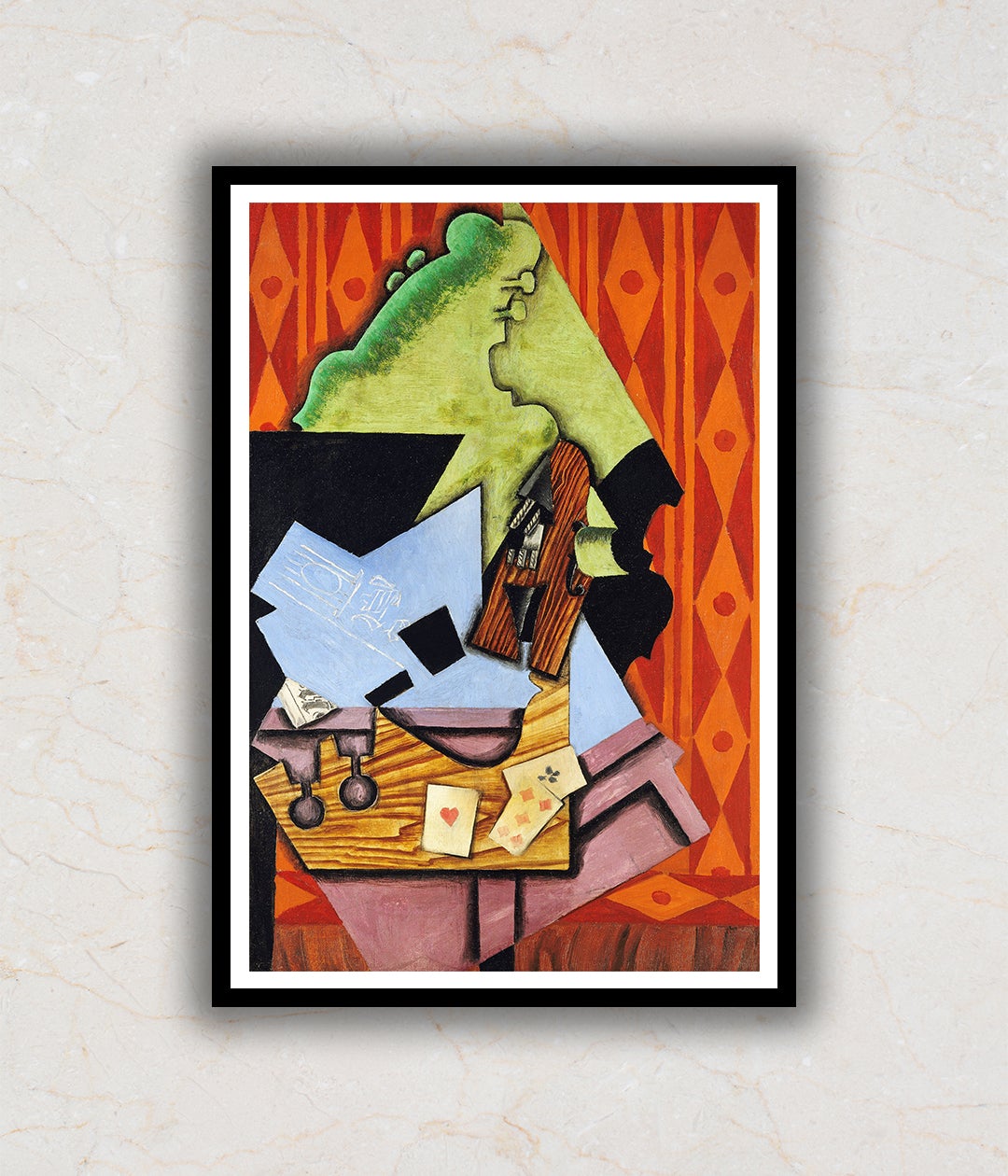 "Juan Gris Violin and Playing Cards on a Table Modern Abstract Painting Artwork For Home Wall Decor"