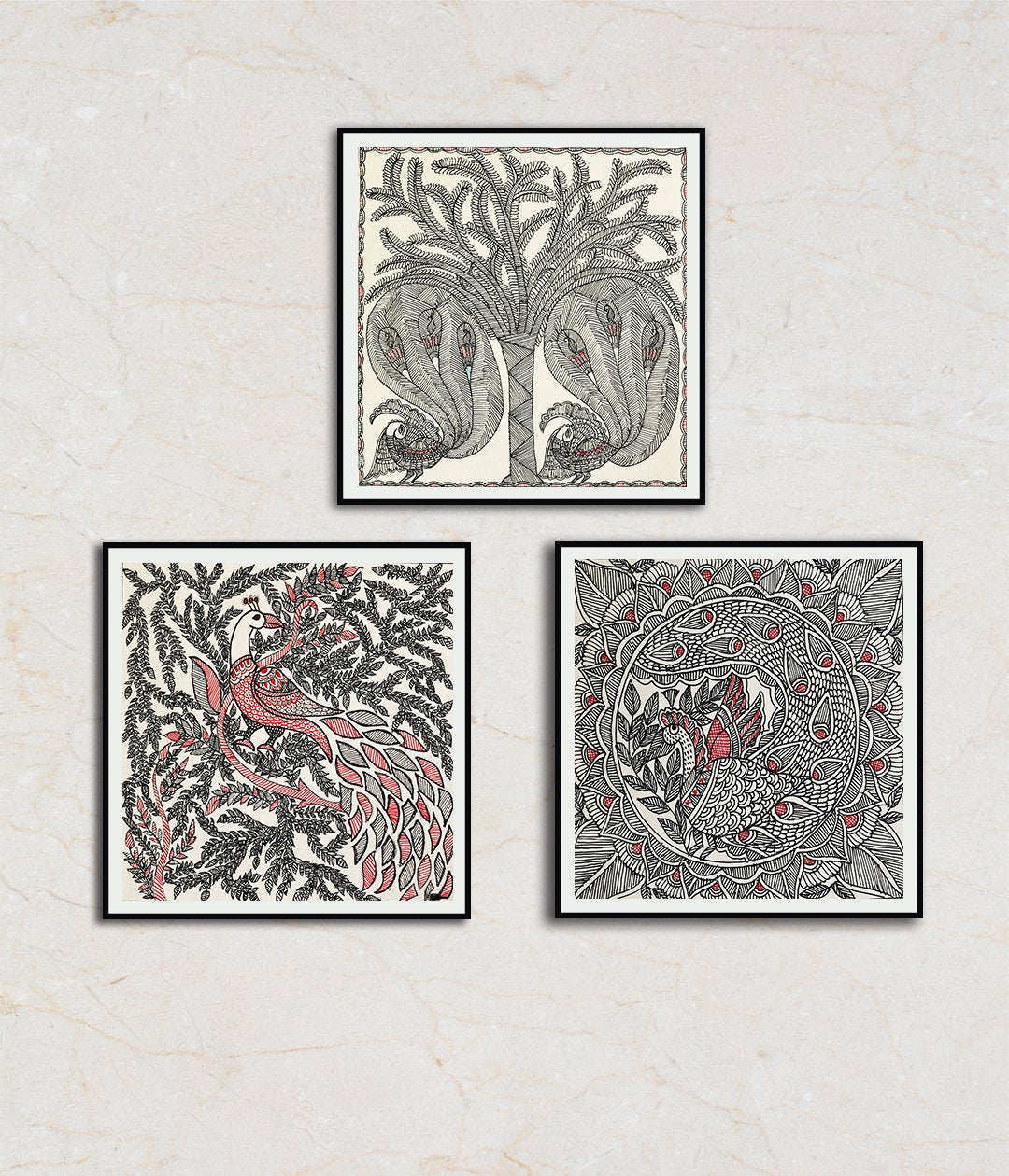 "The Rainbow Creature Set Of 3 Madhubani Art Paintings For Home Wall Decor"
