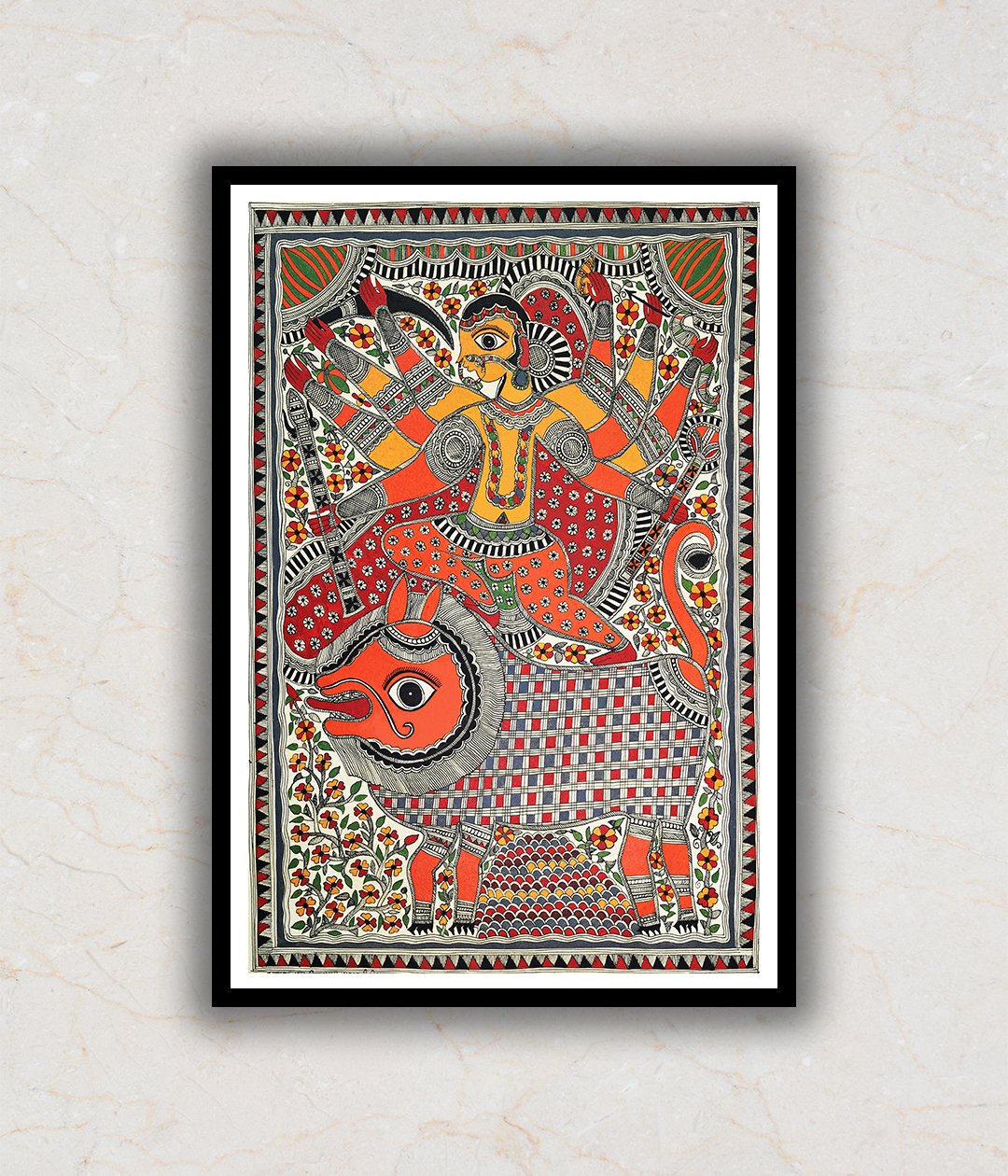 "Goddess Durga Madhubani Art Painting For Home Wall Art Decor 2"