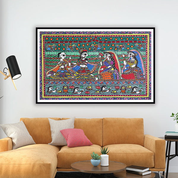 "Krishna Raas Leela Madhubani Art Painting For Home Wall Art Decor"