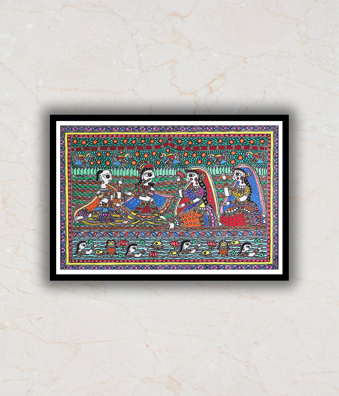 "Krishna Raas Leela Madhubani Art Painting For Home Wall Art Decor"