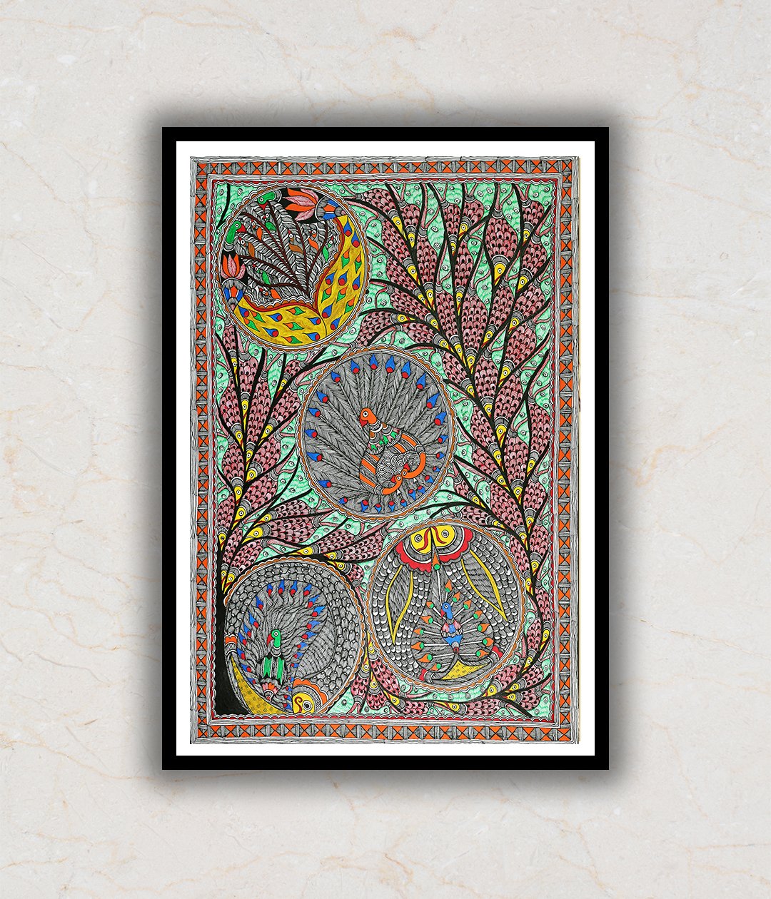 "Spheres of Fortune Auspicious Madhubani Art Painting For Home Wall Art Decor"
