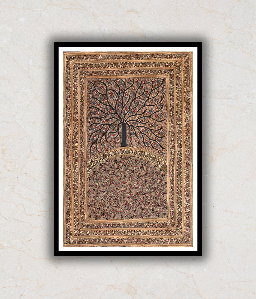 "Tree of Life & Fish Pond Madhubani Art Painting For Home Wall Art Decor"