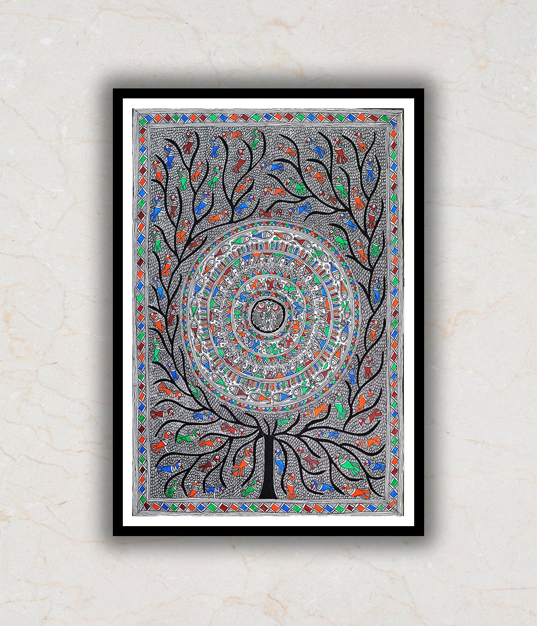"The Tree of Life and Fertility Madhubani Art Painting For Home Wall Art Decor"