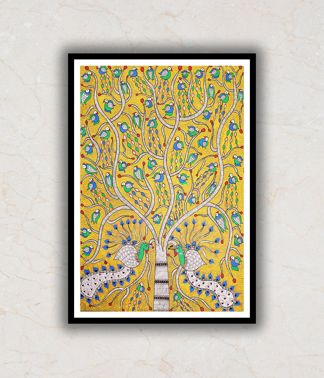 "The Yellow Nest Madhubani Art Painting For Home Wall Art Decor"