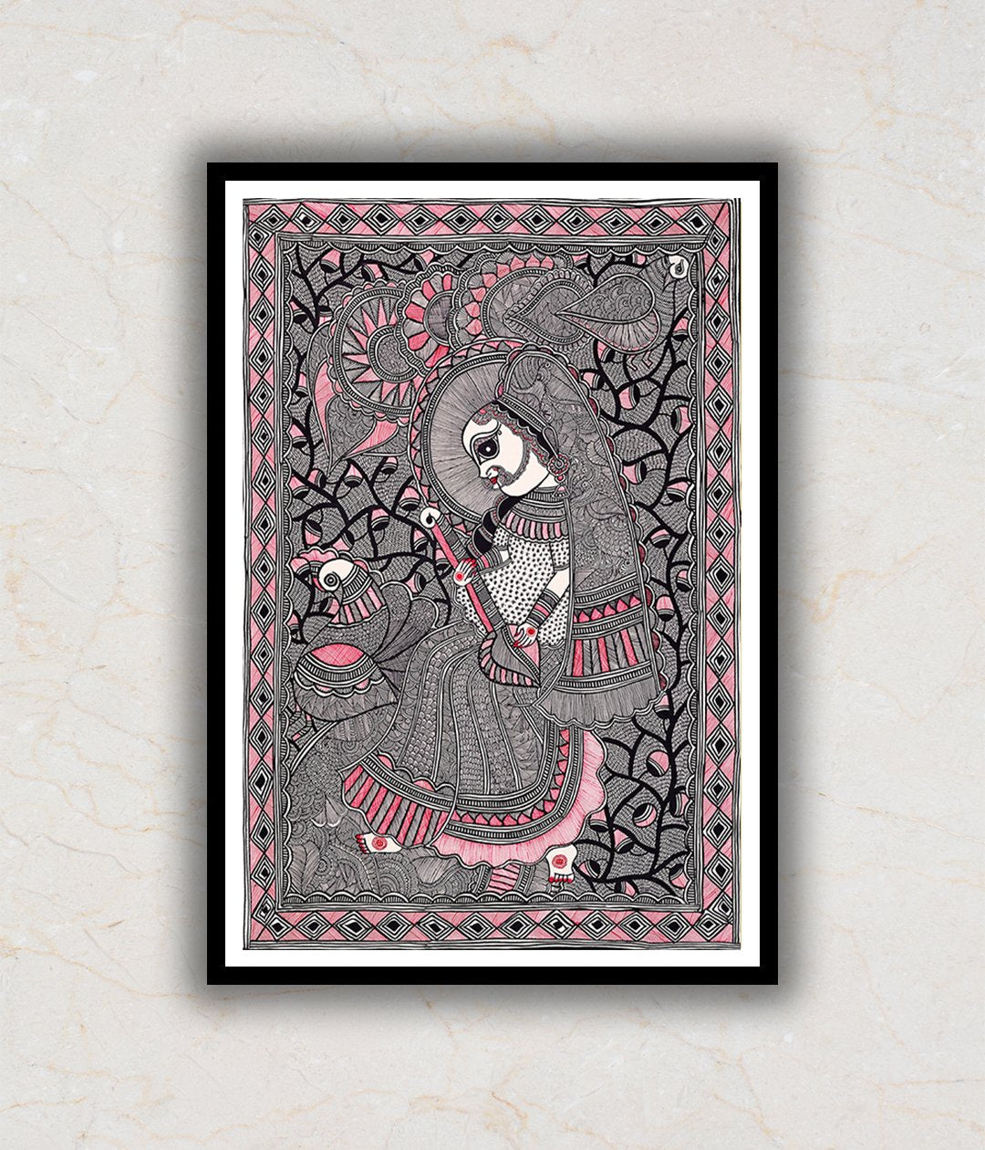 "Goddess Saraswati Madhubani Art Painting For Home Wall Art Decor"