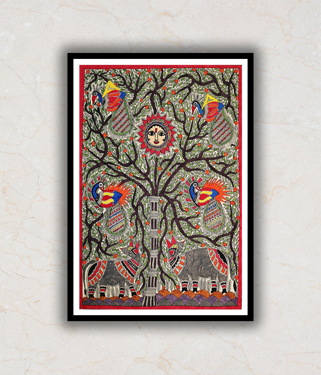 "Auspicious Tree Madhubani Art Painting For Home Wall Art Decor"