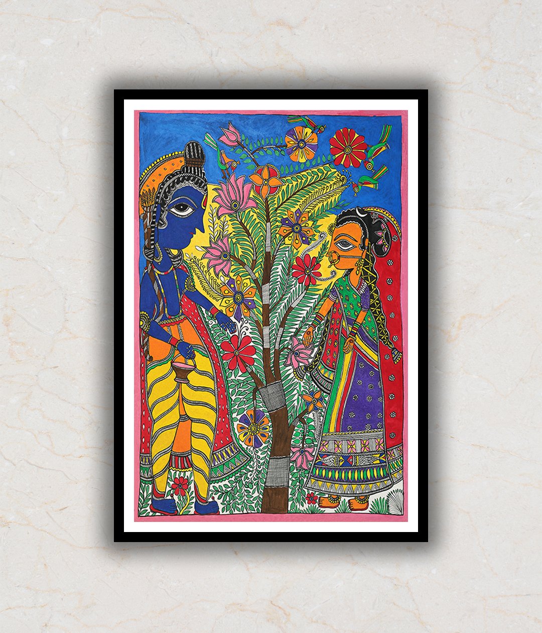 "Radha Krishna Madhubani Art Painting For Home Wall Art Decor"